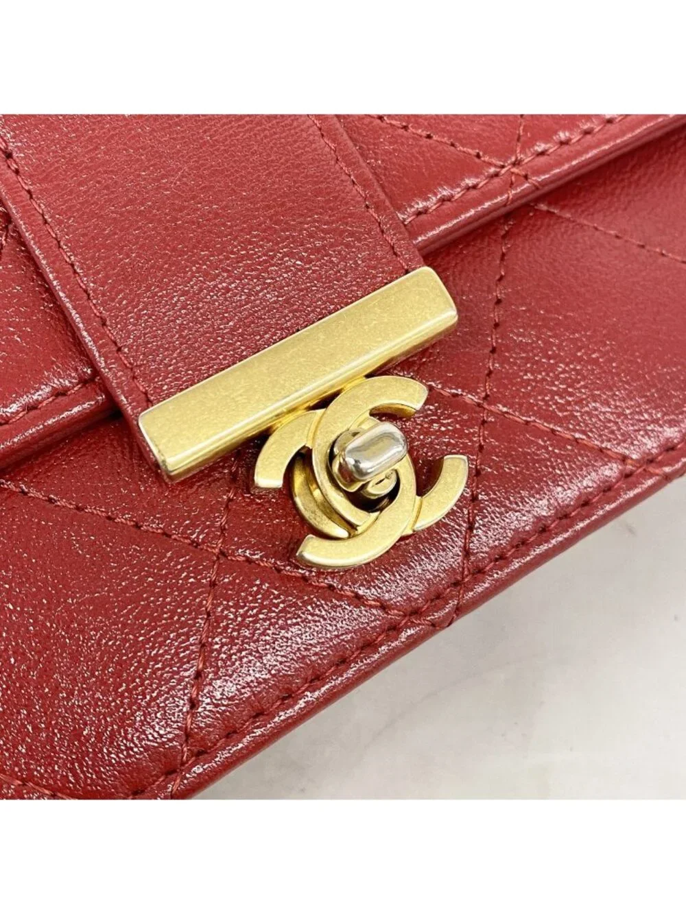 Chanel Wallet on Chain Quilted Leather Red Gold Shoulder Bag